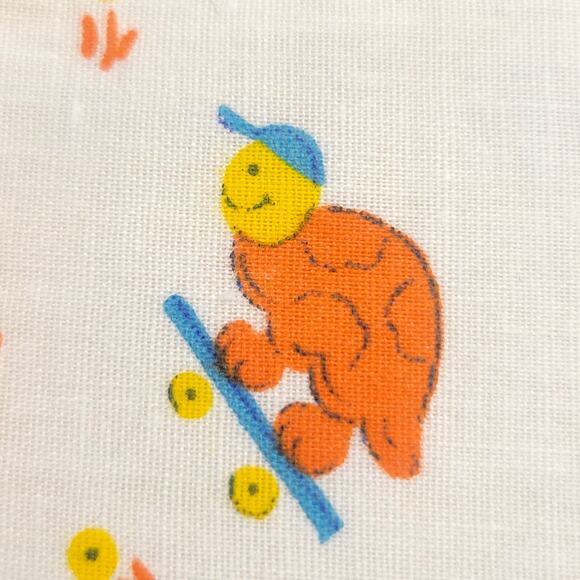 Cotton Fabric Orange Cartoon Turtles Playing Music Flying Kites 16" x 44" - Picture 3 of 12